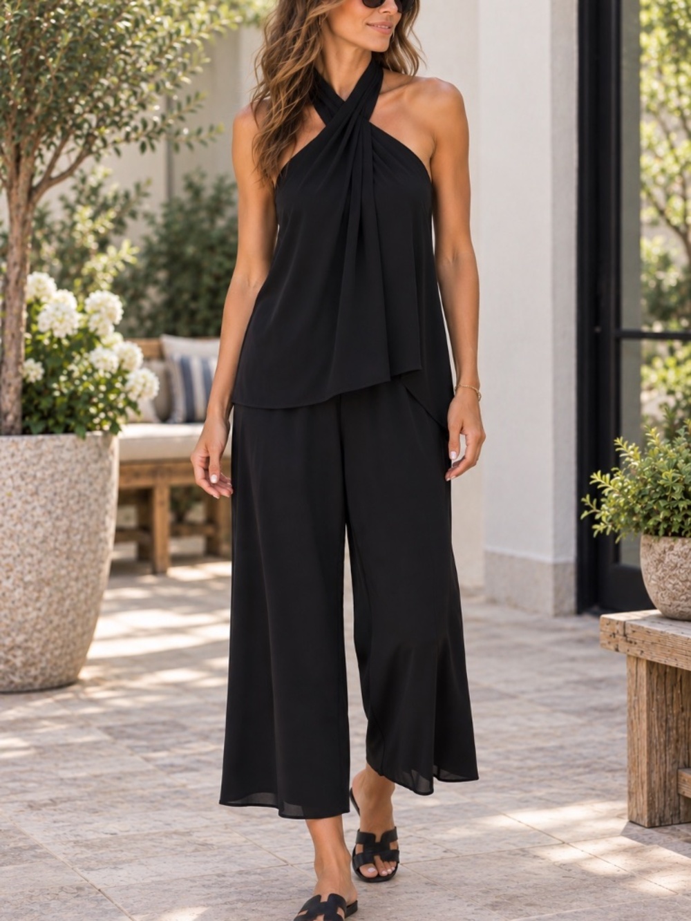 Le Gali 'Hildi' black midi jumpsuit with halter neckline, size Small.
